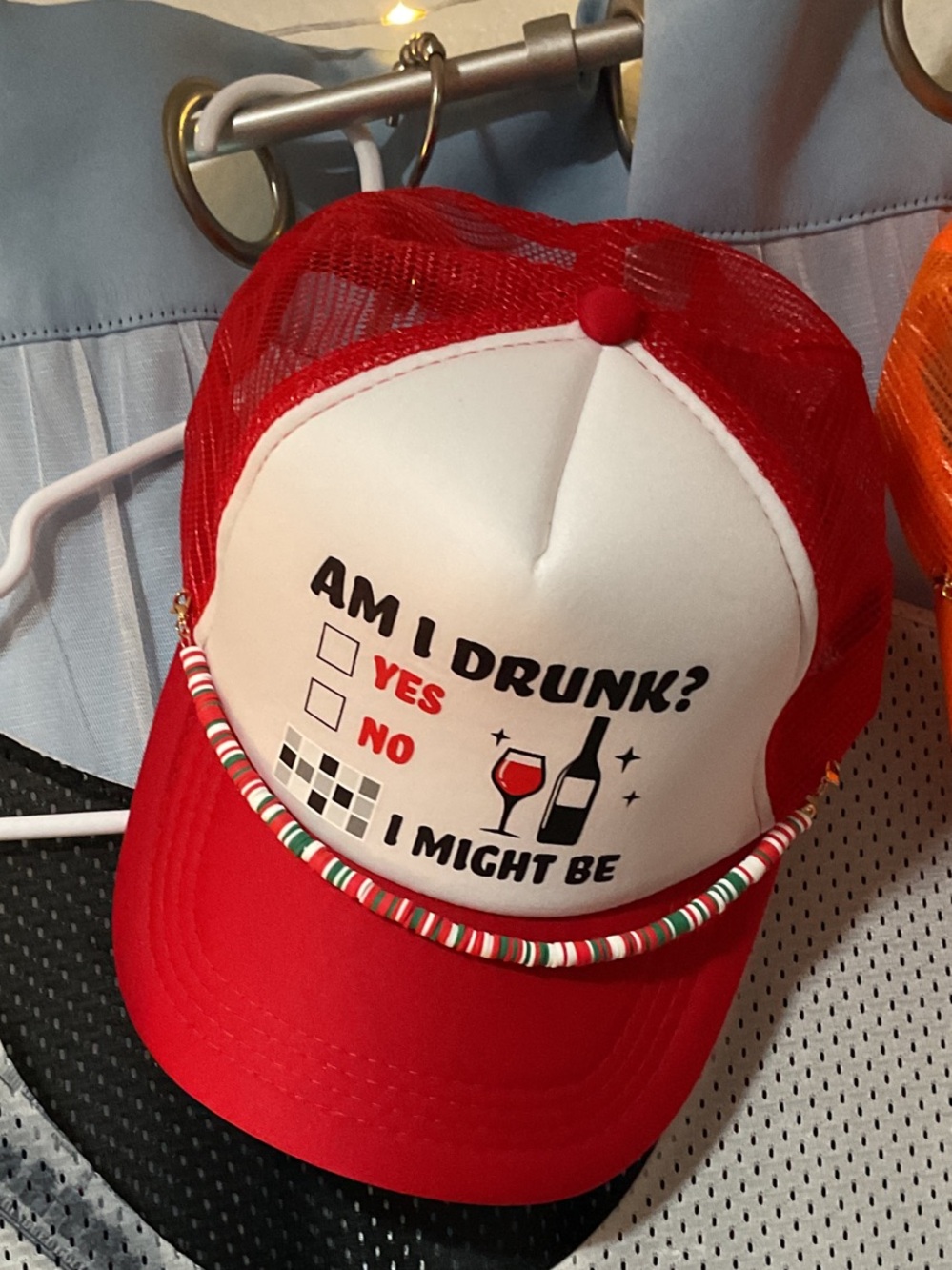 Novelty Red 'Am I Drunk? I Might Be' Mesh Trucker Hat - Unbranded